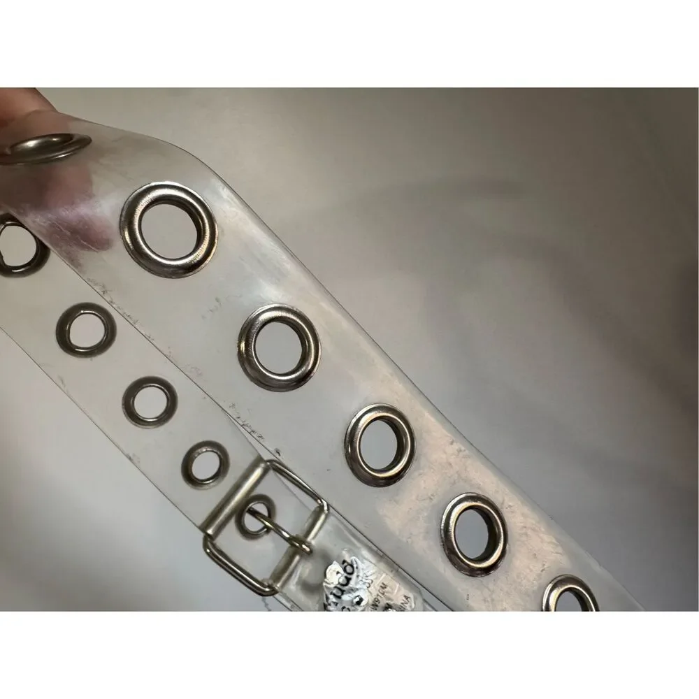 Vintage Y2K MUDD Women's Chunky Clear Grommet Silver Buckle Belt sz S/M 90's Edg
